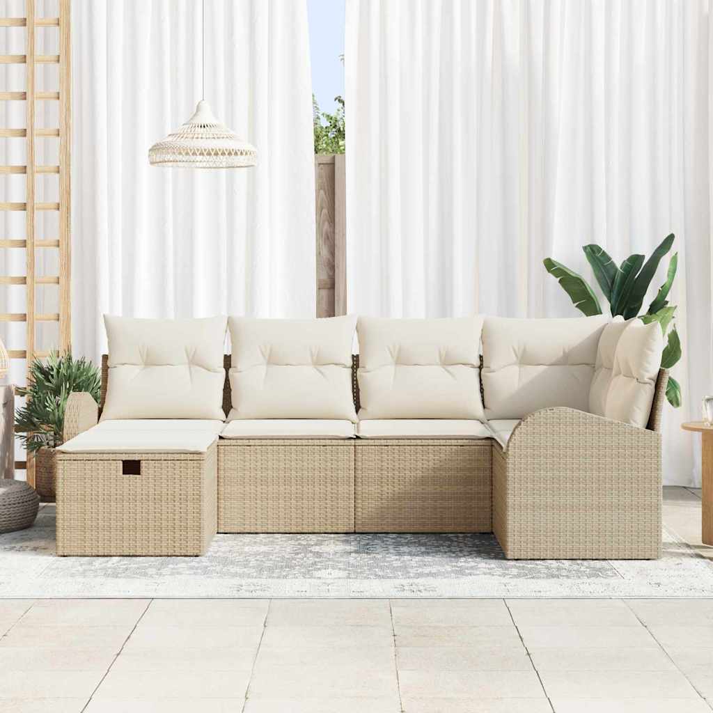 Garten-Sofa-Set mit Kissen mit Speicher 6 pcs Beige Poly Rattan